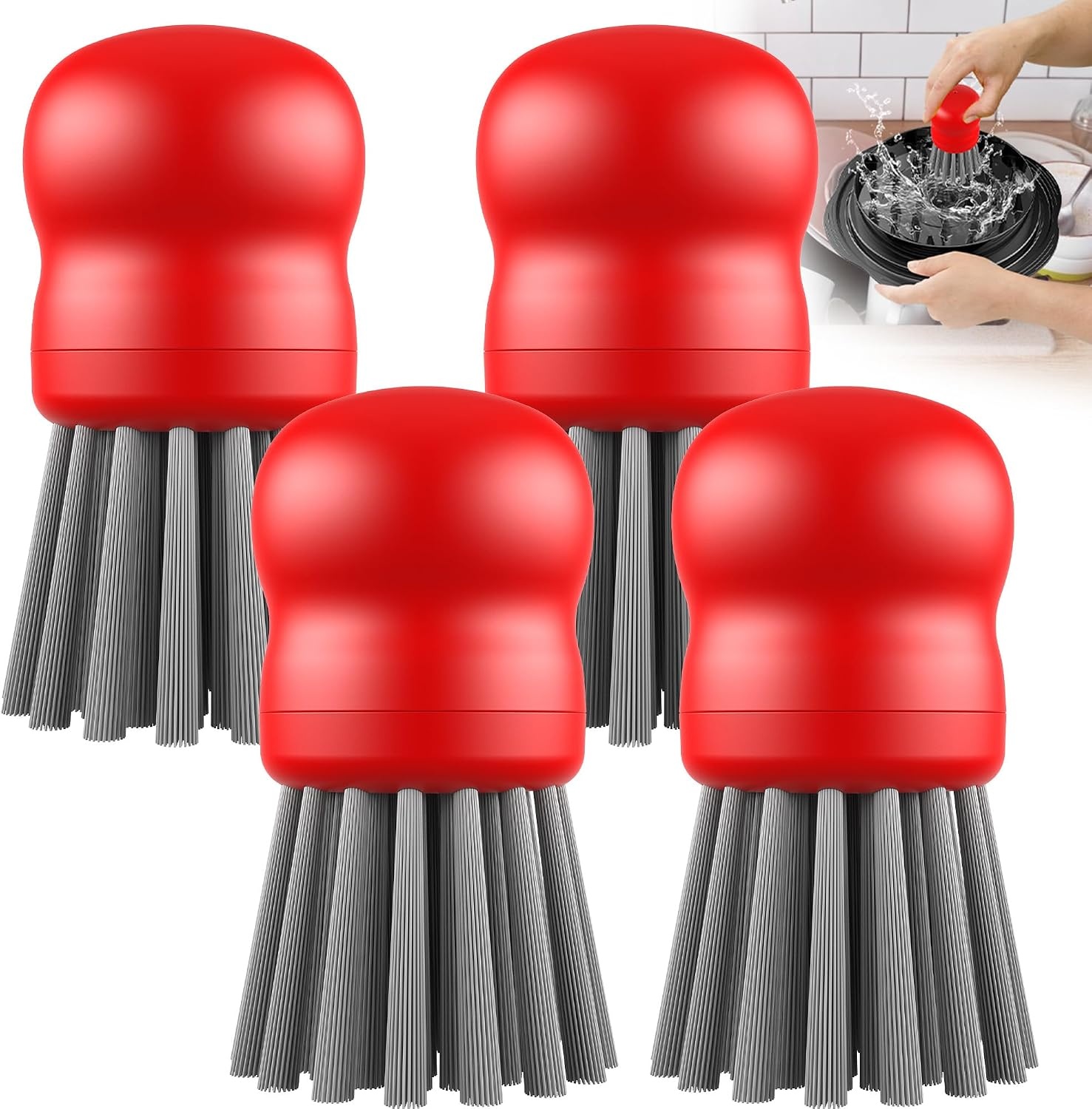 image:imageMini Dish Brush for Cleaning Chicken Shredder Long Bristles 1Pack BlackRed
