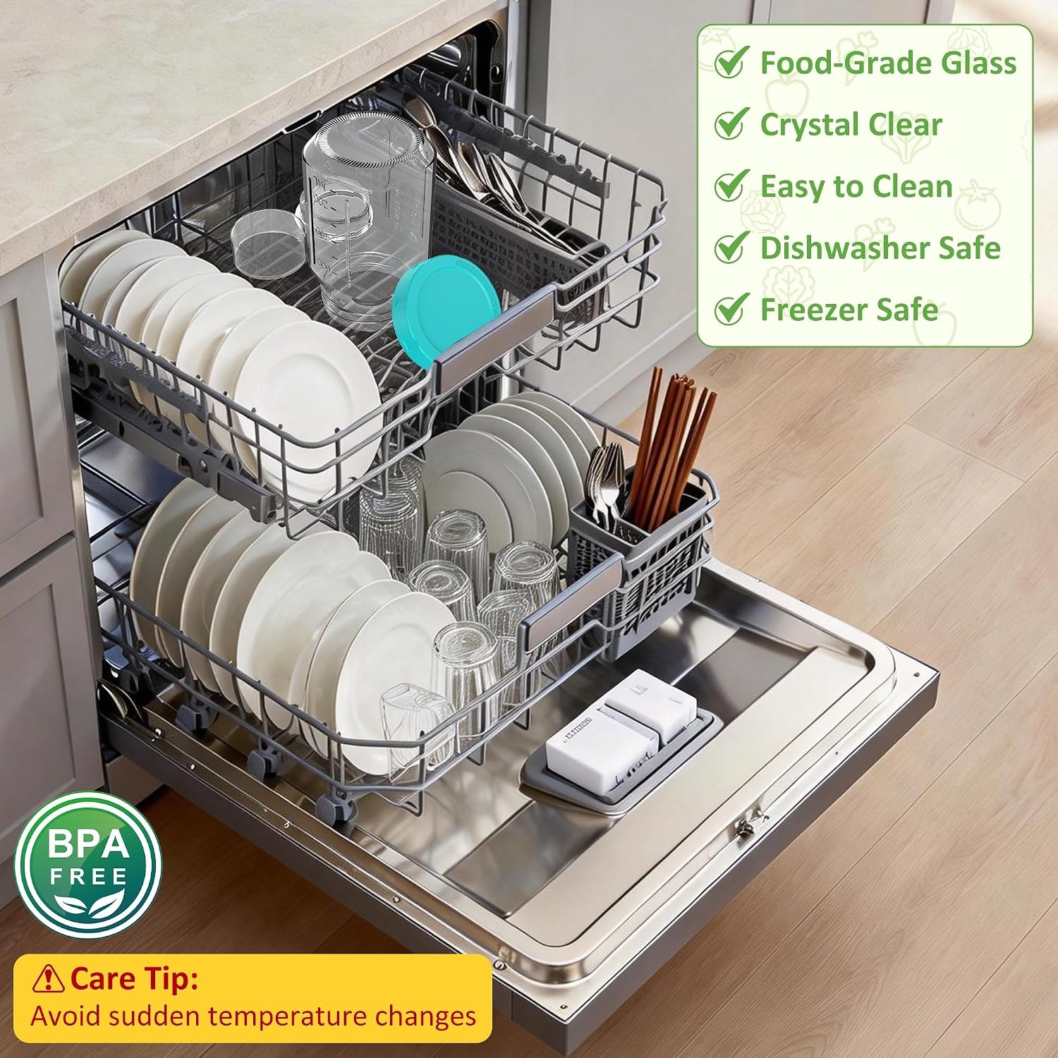 image:imageSURETIVIAN 4 Pack Glass Salad Mason Jars with Lids for Meal Prep 32ozMint Green