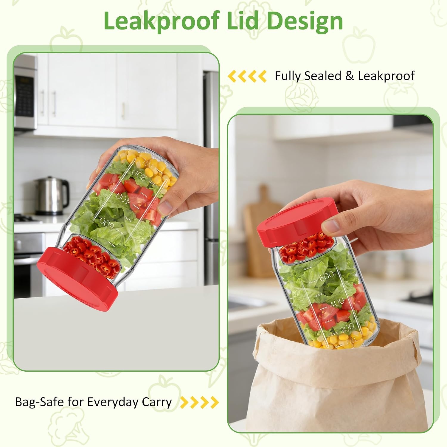 image:imageSURETIVIAN 4 Pack Glass Salad Mason Jars with Lids for Meal Prep 32ozRed