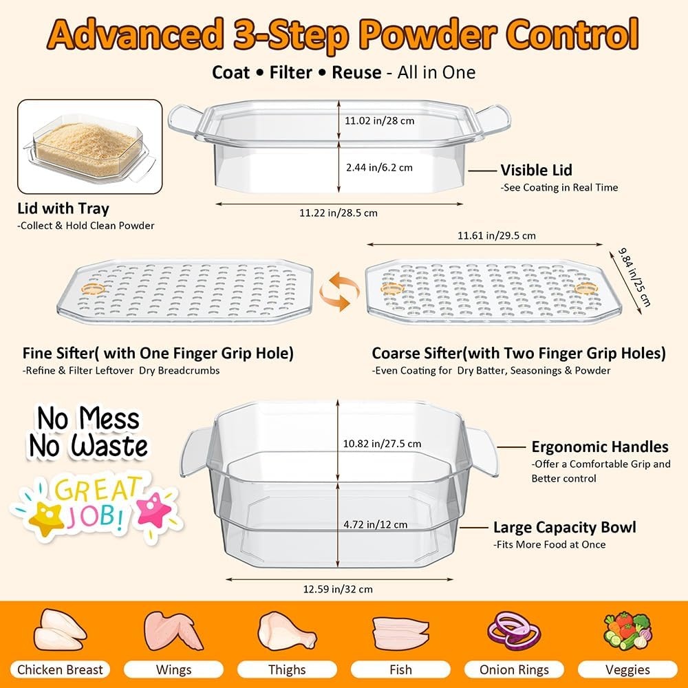 image:imageXL Batter Bowl with Lid1011Qt DualSifter Breading Bowl Shaker for FryingClear