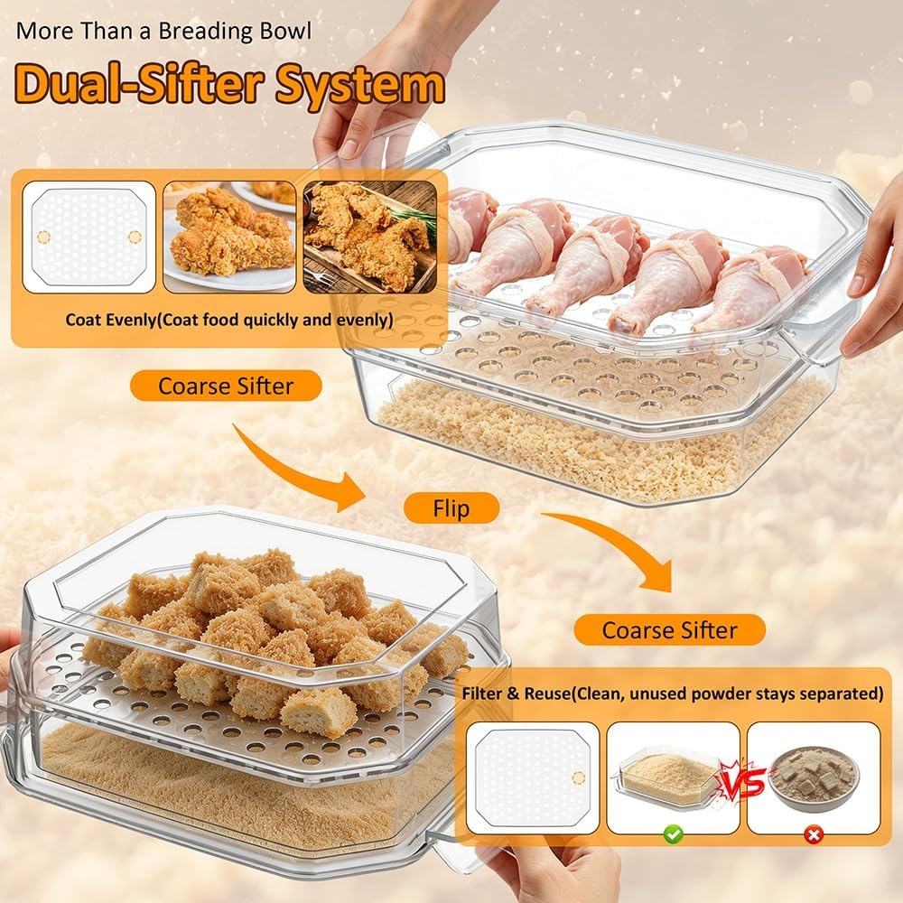 image:imageXL Batter Bowl with Lid1011Qt DualSifter Breading Bowl Shaker for FryingClear