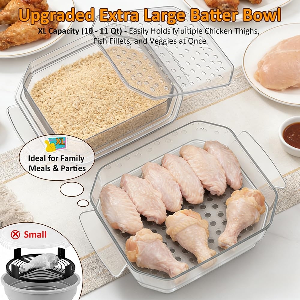 image:imageXL Batter Bowl with Lid1011Qt DualSifter Breading Bowl Shaker for FryingClear