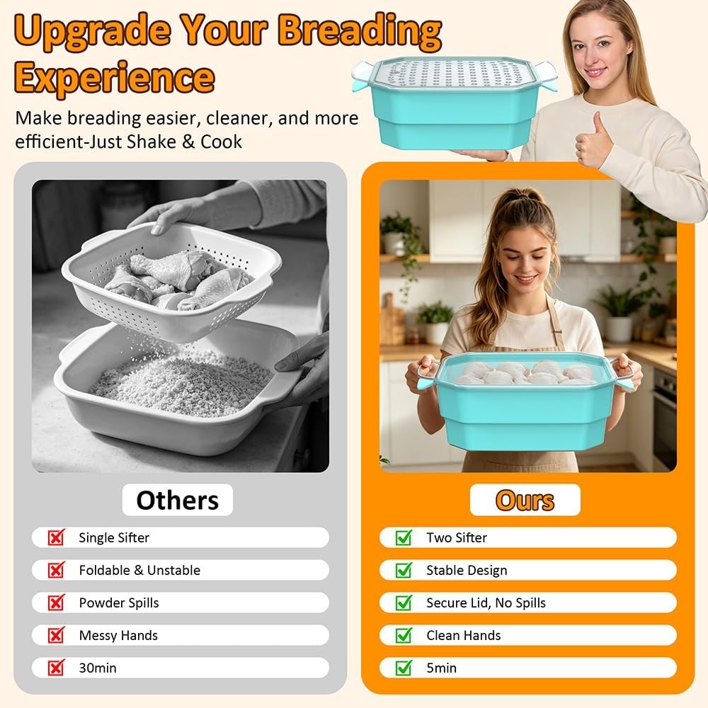 image:imageXL Batter Bowl with Lid1011Qt DualSifter Breading Bowl Shaker for FryingMintGreen