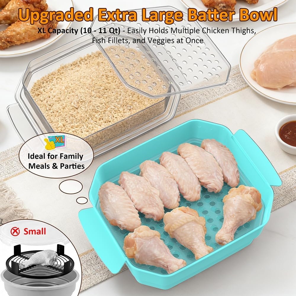 image:imageXL Batter Bowl with Lid1011Qt DualSifter Breading Bowl Shaker for FryingMintGreen