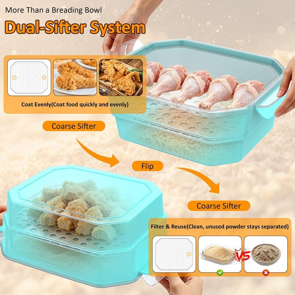 image:imageXL Batter Bowl with Lid1011Qt DualSifter Breading Bowl Shaker for FryingMintGreen