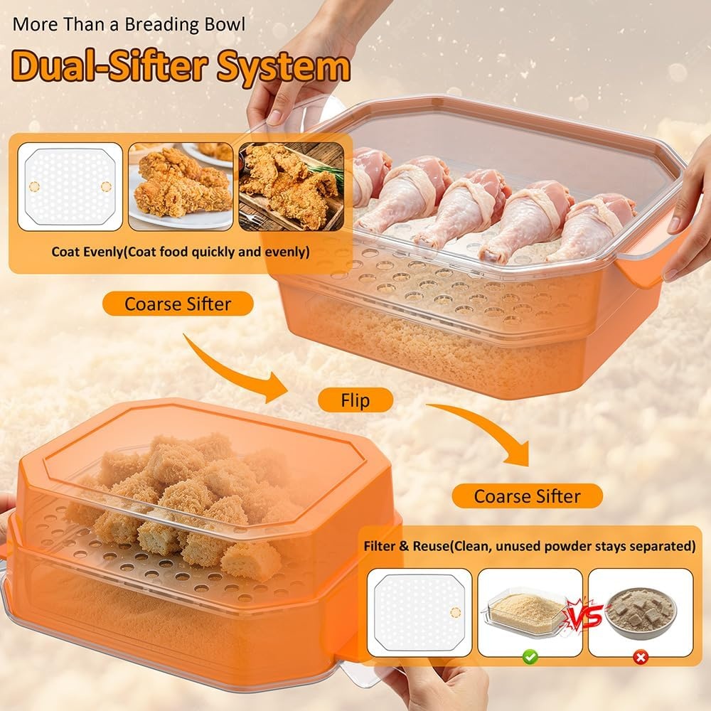 image:imageXL Batter Bowl with Lid1011Qt DualSifter Breading Bowl Shaker for FryingOrange