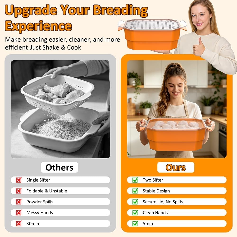 image:imageXL Batter Bowl with Lid1011Qt DualSifter Breading Bowl Shaker for FryingOrange