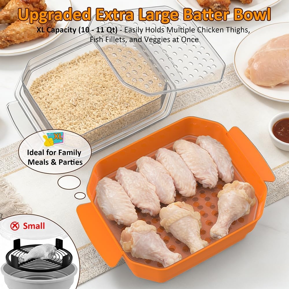 image:imageXL Batter Bowl with Lid1011Qt DualSifter Breading Bowl Shaker for FryingOrange