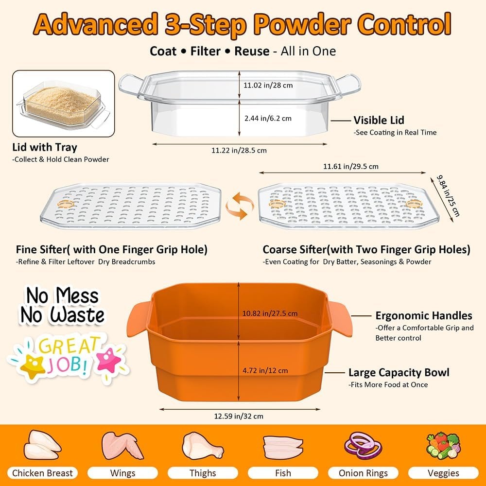 image:imageXL Batter Bowl with Lid1011Qt DualSifter Breading Bowl Shaker for FryingOrange