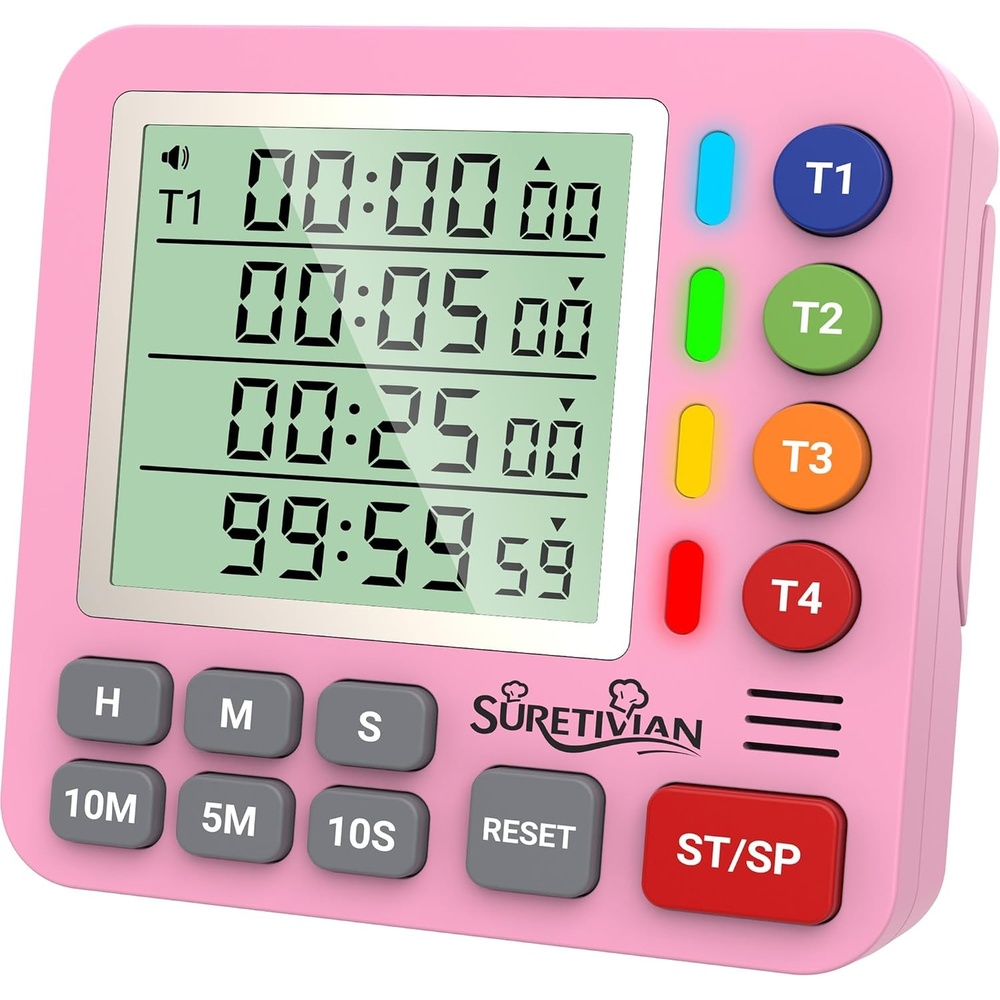 image:imageDigital Kitchen Timer with 4 Channel Loud Alarm and Silent ModePink