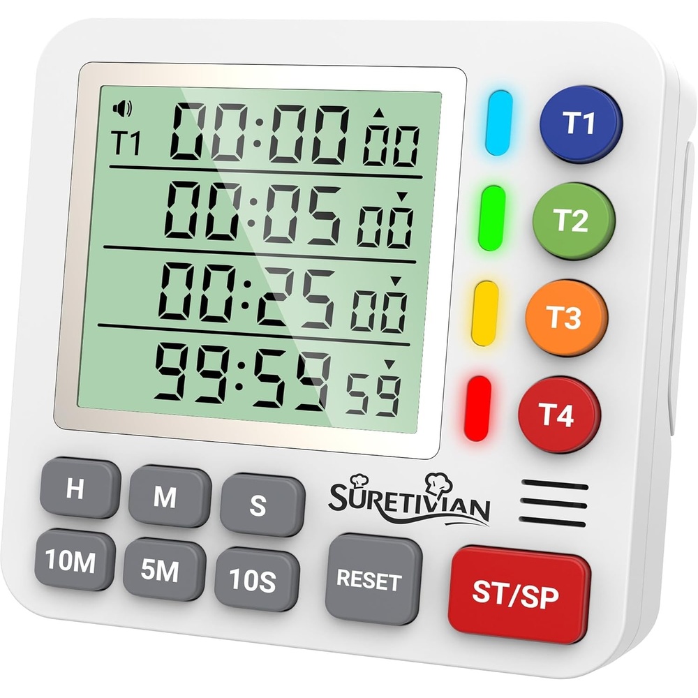 image:imageDigital Kitchen Timer with 4 Channel Loud Alarm and Silent ModeWhite