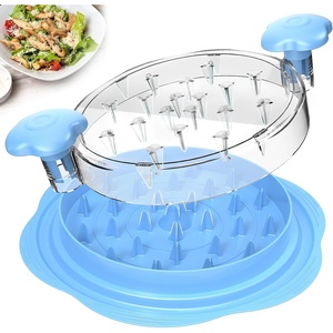 Chicken Shredder Tool Twist Large Meat Shredder with Brush&Fork, Black(Sky Blue)