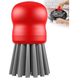 Mini Dish Brush for Cleaning Chicken Shredder, Long Bristles, 1Pack, Black(Red)