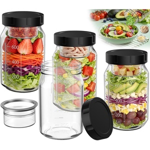 SURETIVIAN 4 Pack Glass Salad Mason Jars with Lids for Meal Prep, 32oz(Black)