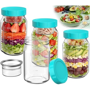 SURETIVIAN 4 Pack Glass Salad Mason Jars with Lids for Meal Prep, 32oz(Mint Green)