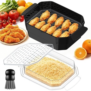 XL Batter Bowl with Lid,10-11Qt Dual-Sifter Breading Bowl Shaker for Frying(Black)