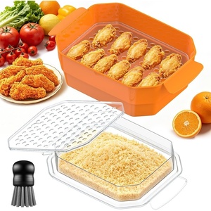 XL Batter Bowl with Lid,10-11Qt Dual-Sifter Breading Bowl Shaker for Frying(Orange)